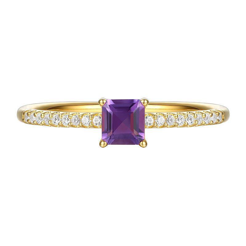 14k Gold Over Silver Amethyst, Lab-Created White Sapphire Solitaire Ring, Womens Gold Tone Product Image