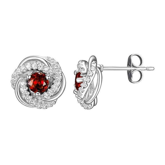 Tokens of Love Sterling Silver Garnet Birthstone Love Knot Stud Earrings, Womens Product Image