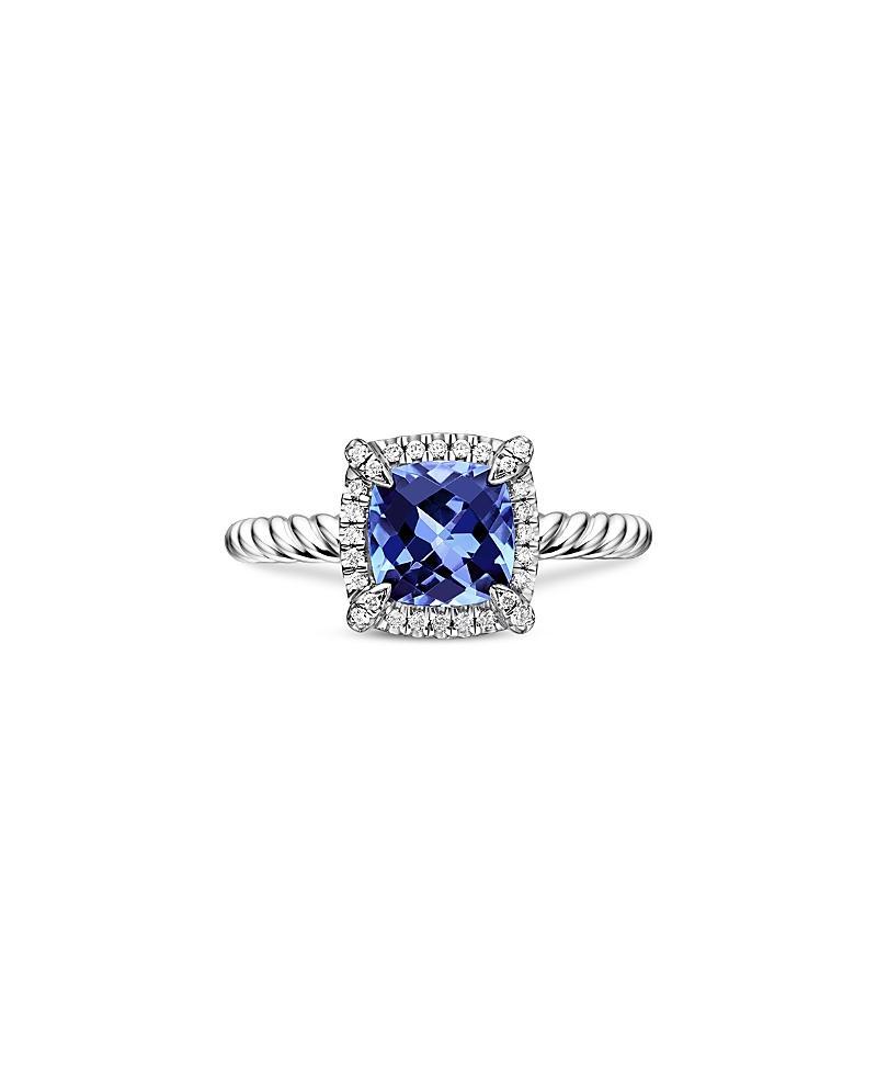 Womens Petite Chtelaine Pav Bezel Ring In 18K White Gold With Tanzanite Product Image