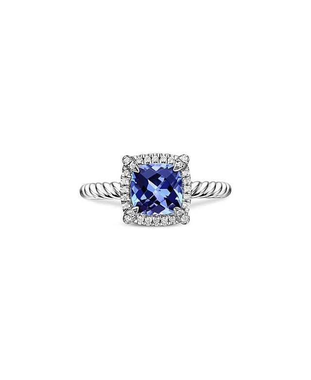 Womens Petite Chtelaine Pav Bezel Ring In 18K White Gold With Tanzanite Product Image