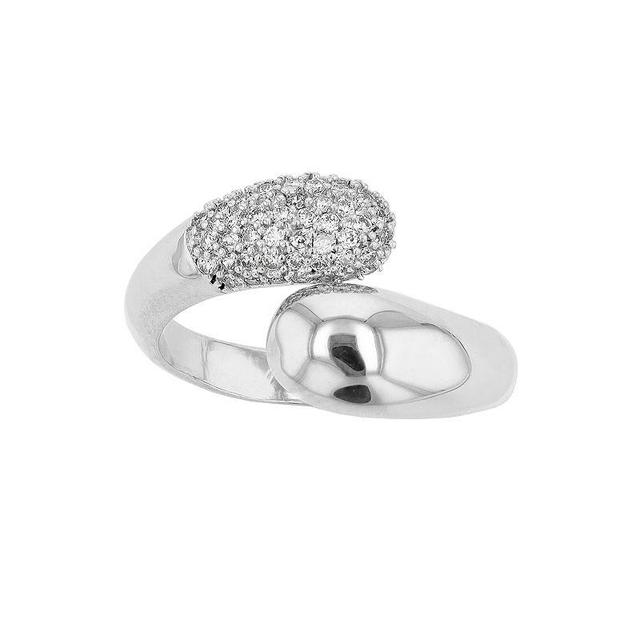 Sterling Silver Pave Cubic Zirconia Bypass Ring, Womens White Product Image