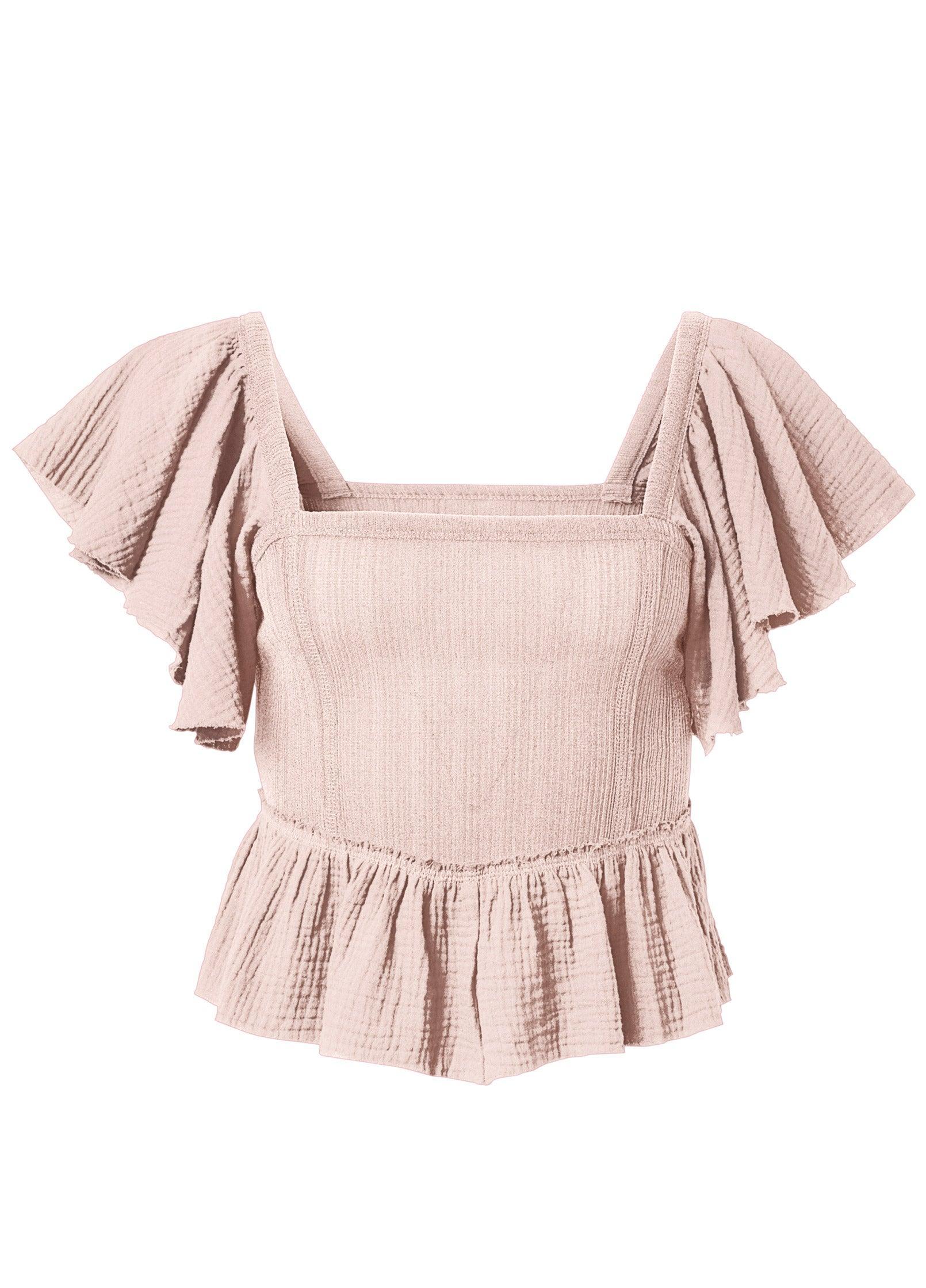 Raw Edge Peplum Crop Top - Peach Product Image