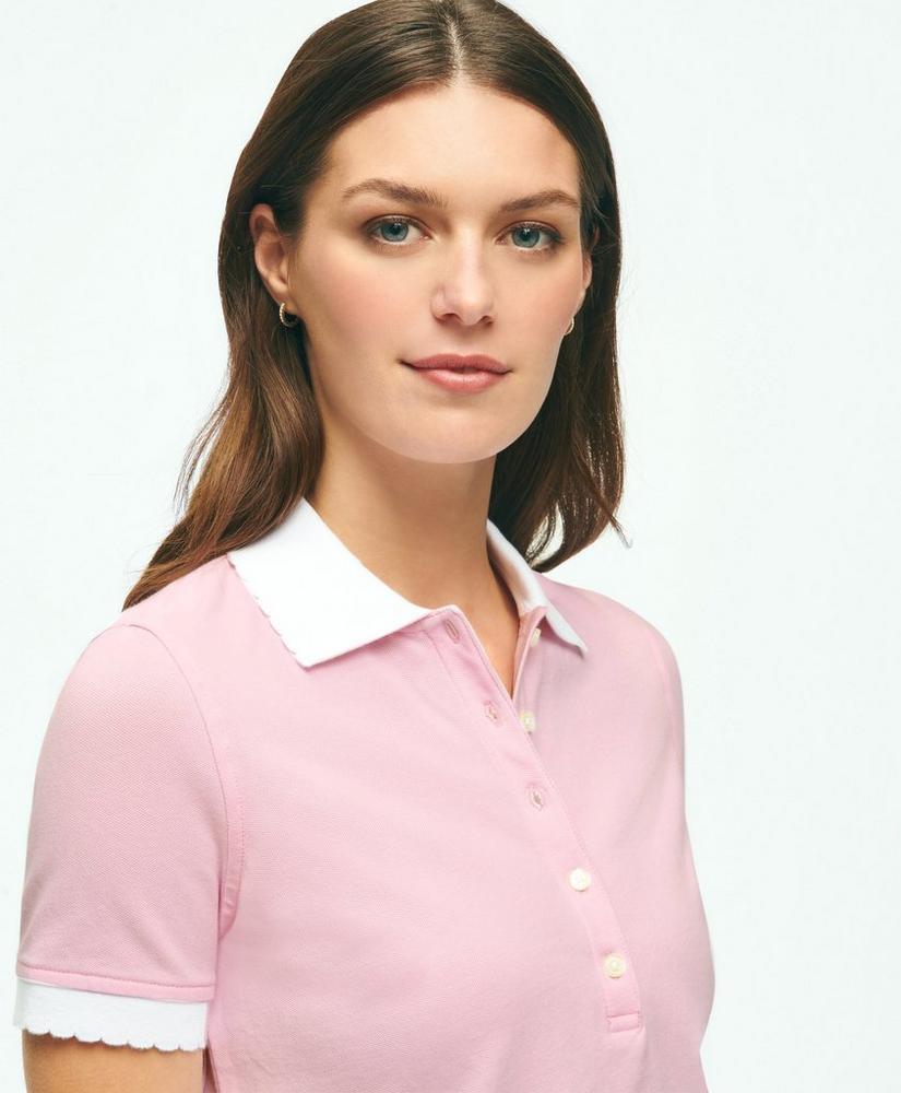 Cotton Blend Scalloped Pique Polo Shirt Product Image