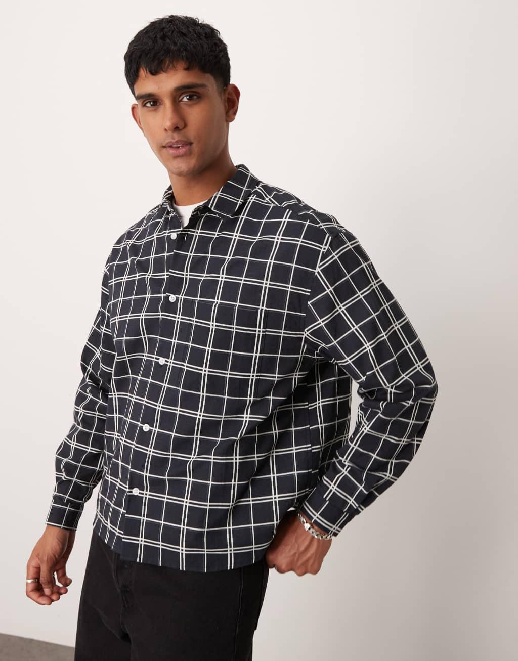 ASOS DESIGN oversized boxy shirt in black and white check Product Image