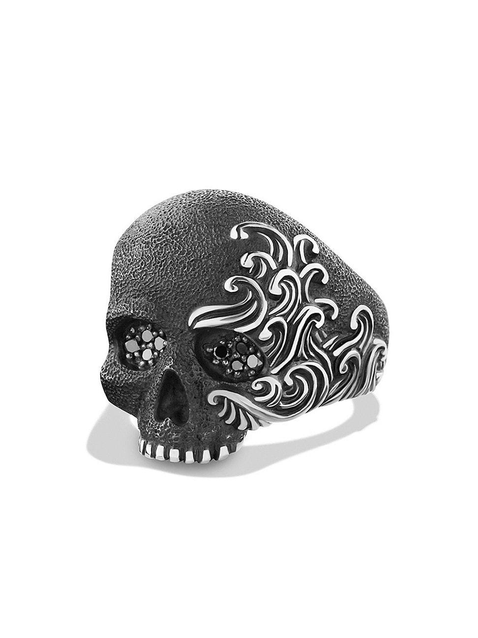 Mens Waves Skull Ring with Pav Black Diamonds Product Image