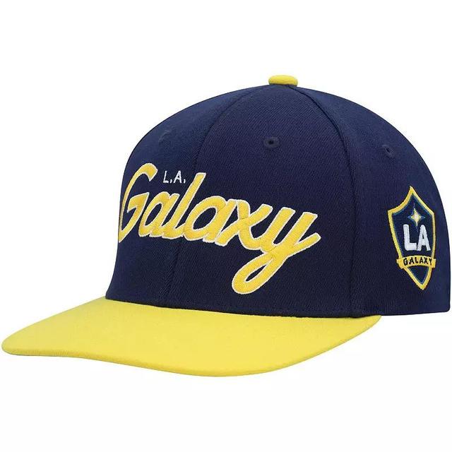 Mens Mitchell & Ness LA Galaxy Team Script 2.0 Stretch Snapback Hat, Blue Product Image