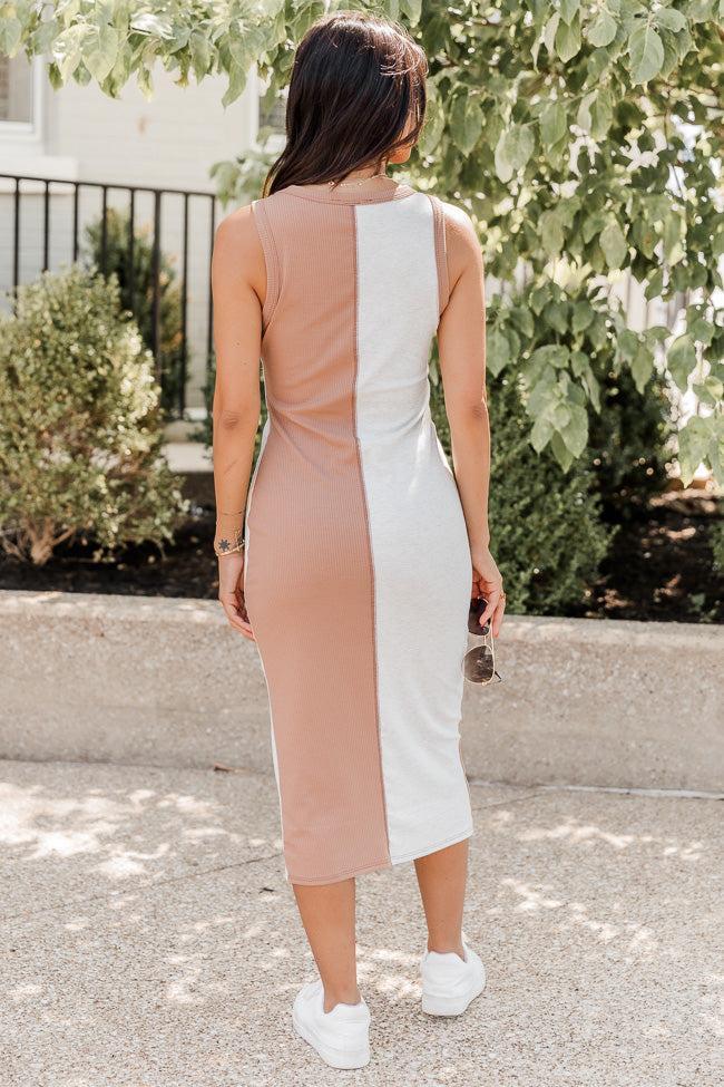 Be With You Camel and Ivory Colorblock Knit Midi Dress Product Image