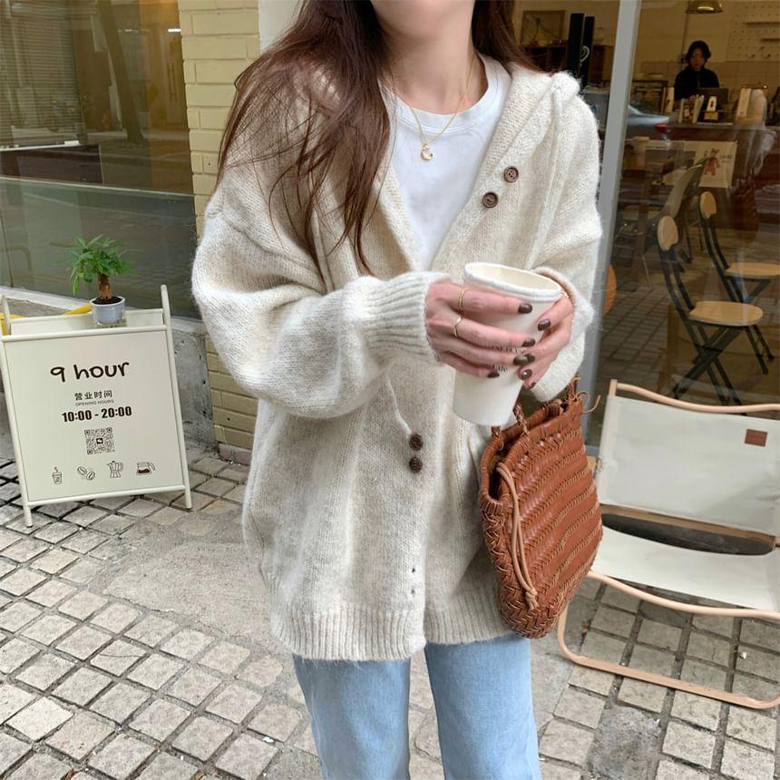 Plain Hooded Cardigan Product Image