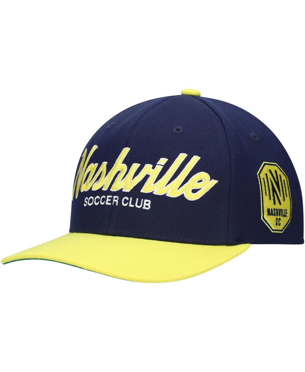 Mens Mitchell & Ness Navy Nashville Sc Team Script 2.0 Stretch Snapback Hat Product Image