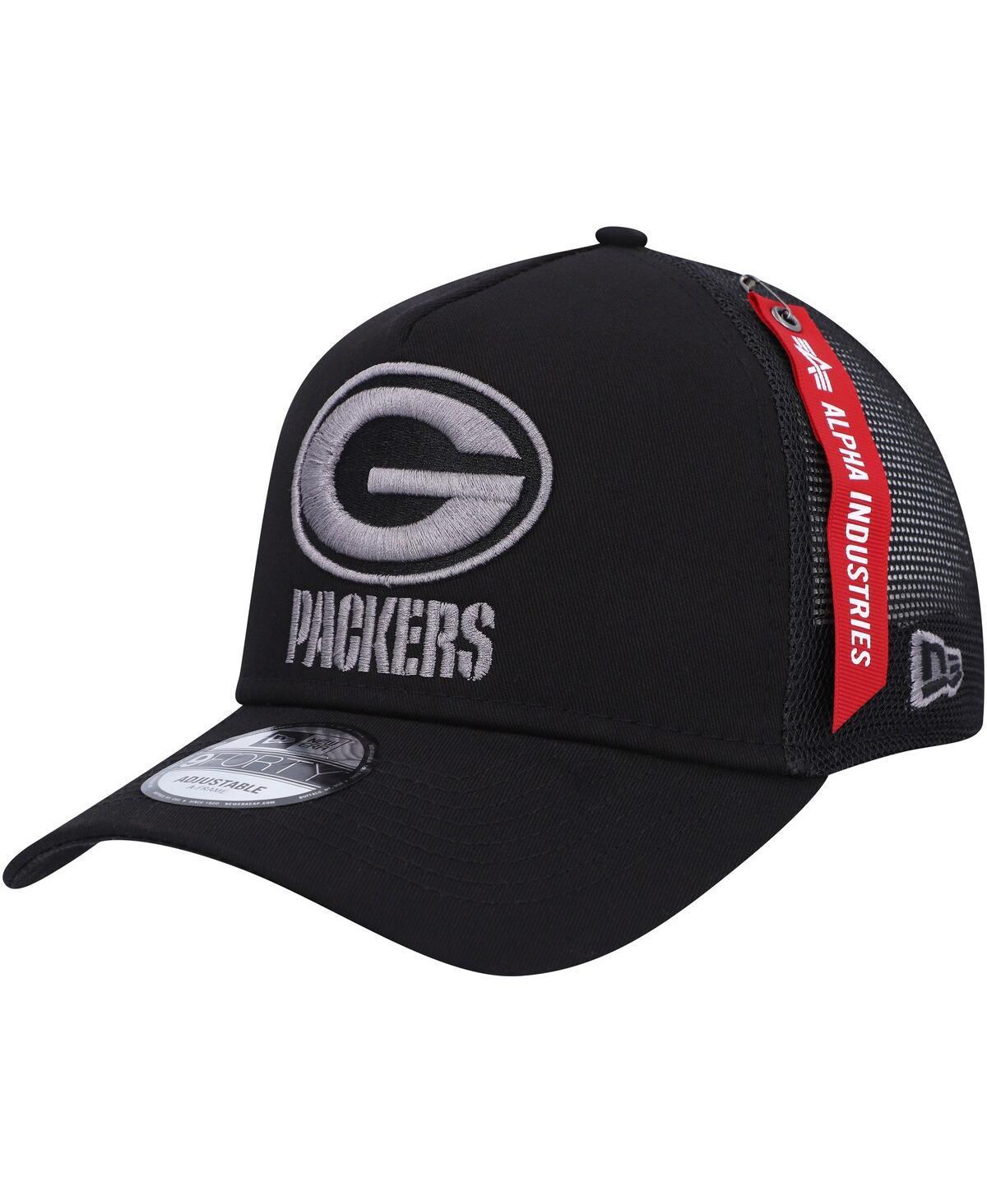 Men's New Era x Alpha Industries  Black Green Bay Packers A-Frame 9FORTY Trucker Snapback Hat Product Image