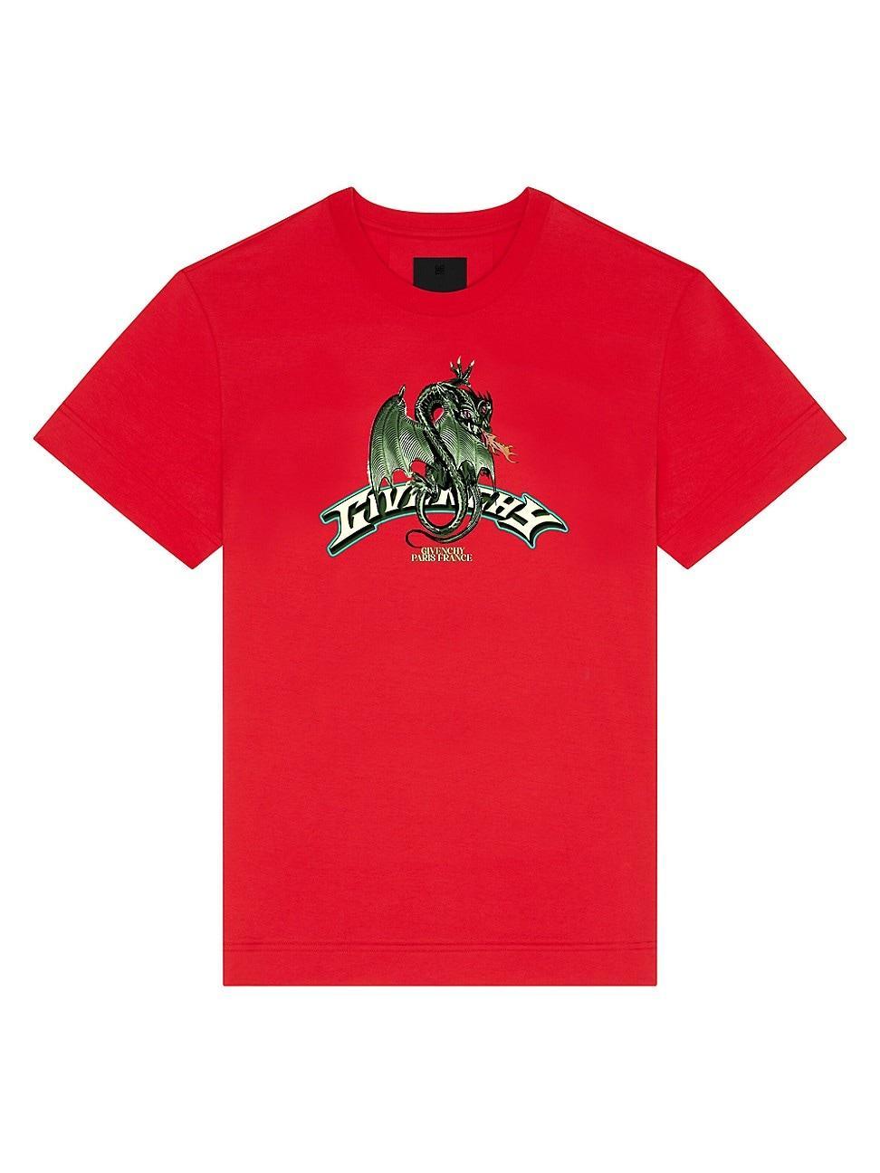 Mens Slim Fit T-Shirt In Cotton With Dragon Print Product Image