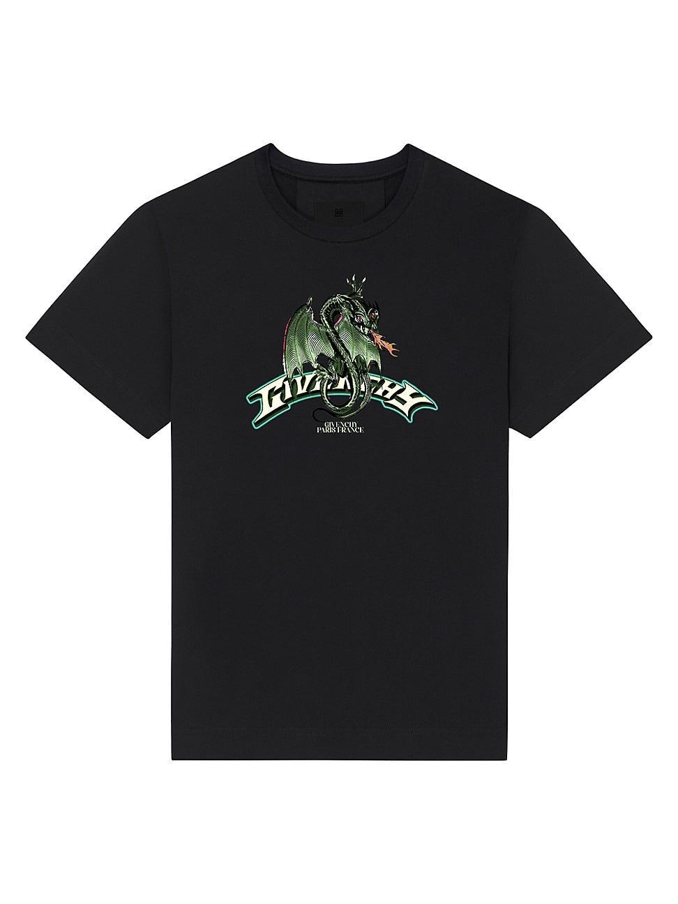 Mens Slim Fit T-Shirt In Cotton With Dragon Print Product Image