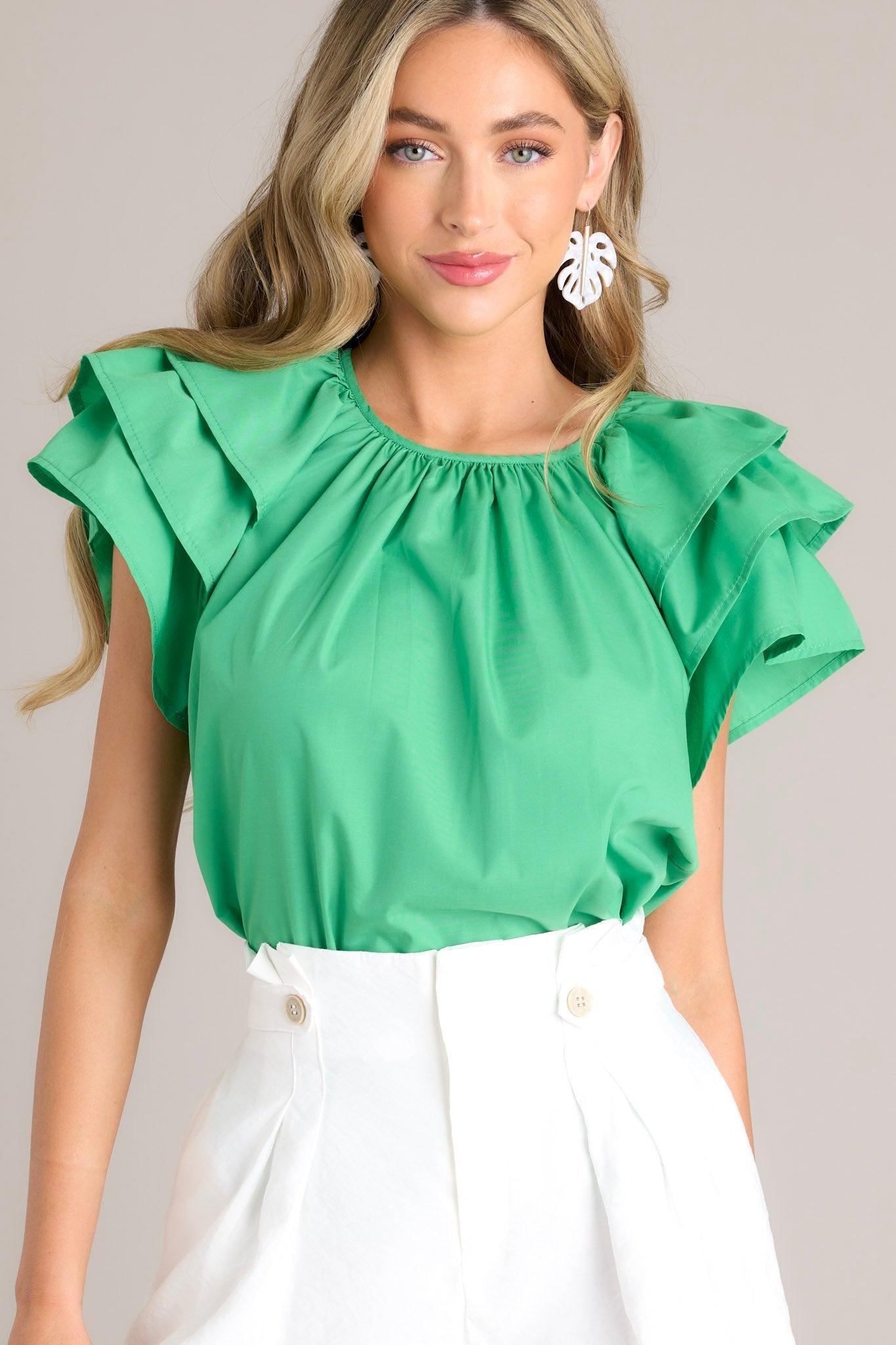 Everyday Radiance Green Ruffle Sleeve Top Product Image