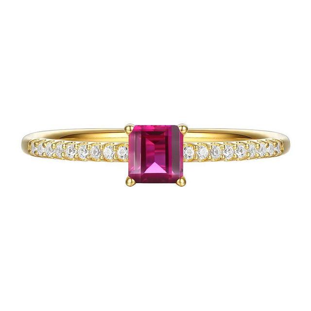 14k Gold Over Silver Lab-Created Ruby, Lab-Created White Sapphire Solitaire Ring, Womens Yellow Product Image