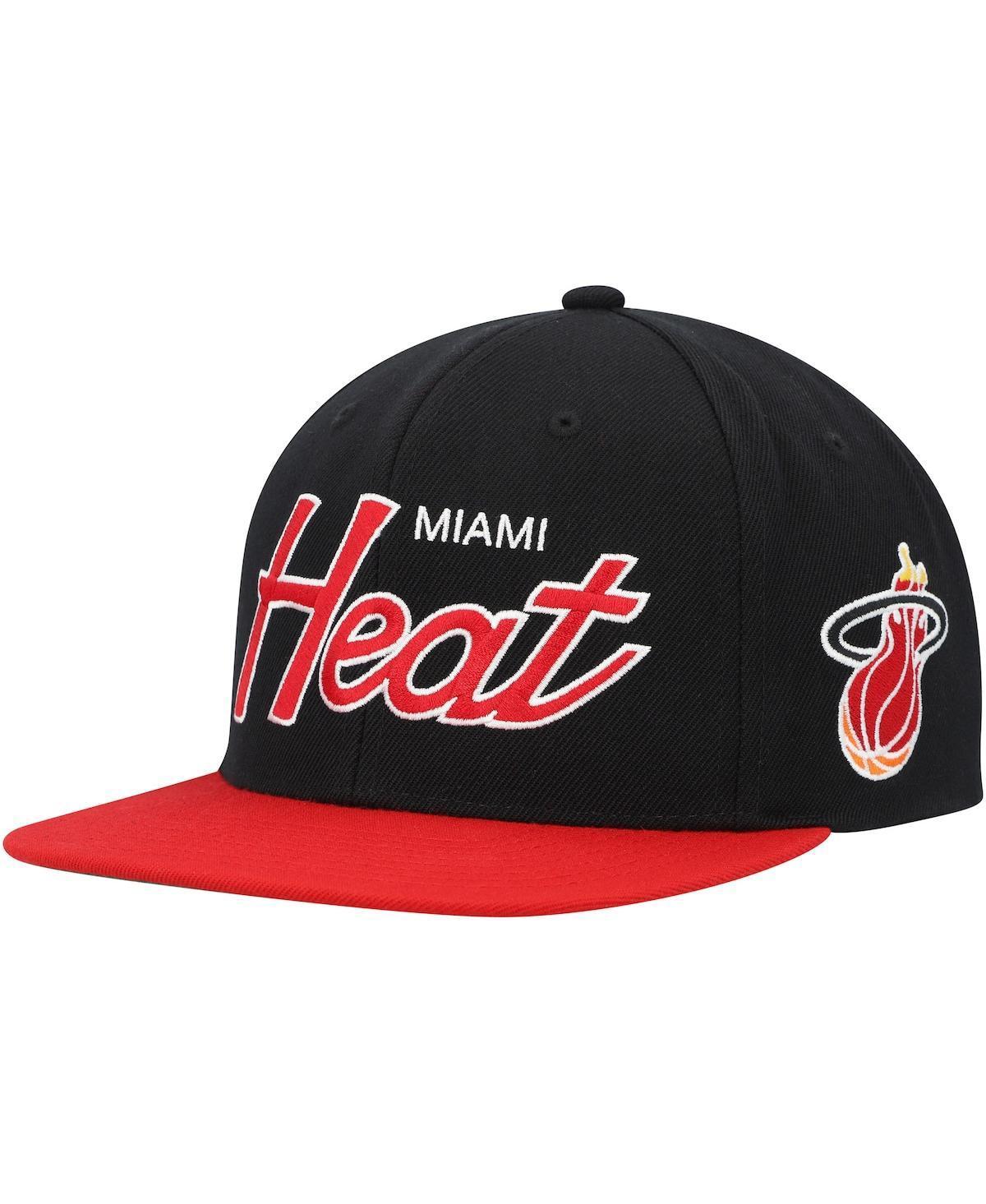 Mens Mitchell & Ness Black Miami Heat Hardwood Classics Mvp Team Script 2.0 Snapback Hat Product Image