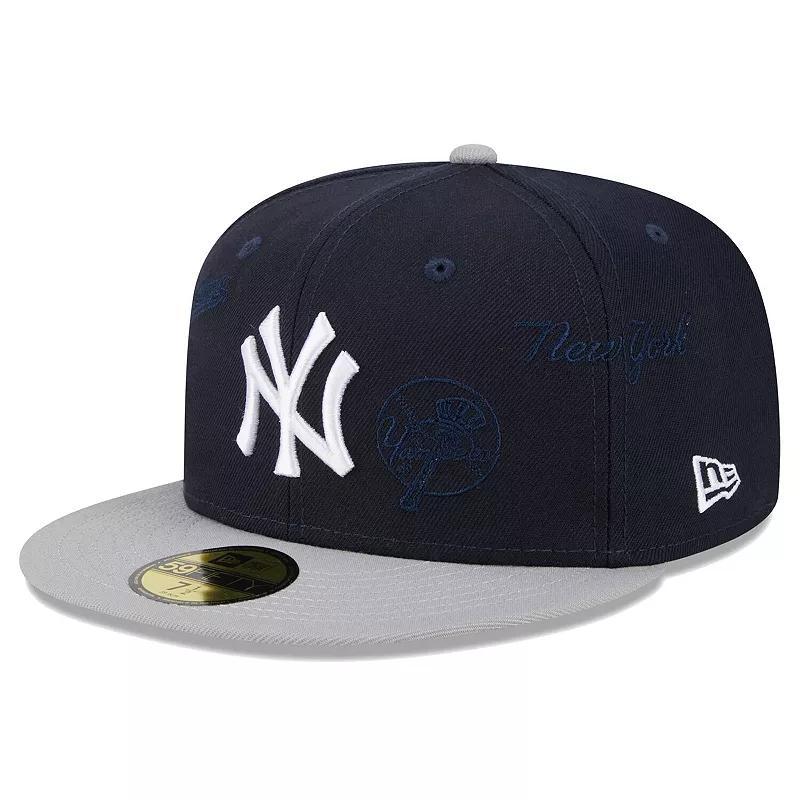 Mens New Era /Gray New York Yankees Multi Logo 59FIFTY Fitted Hat Blue Product Image