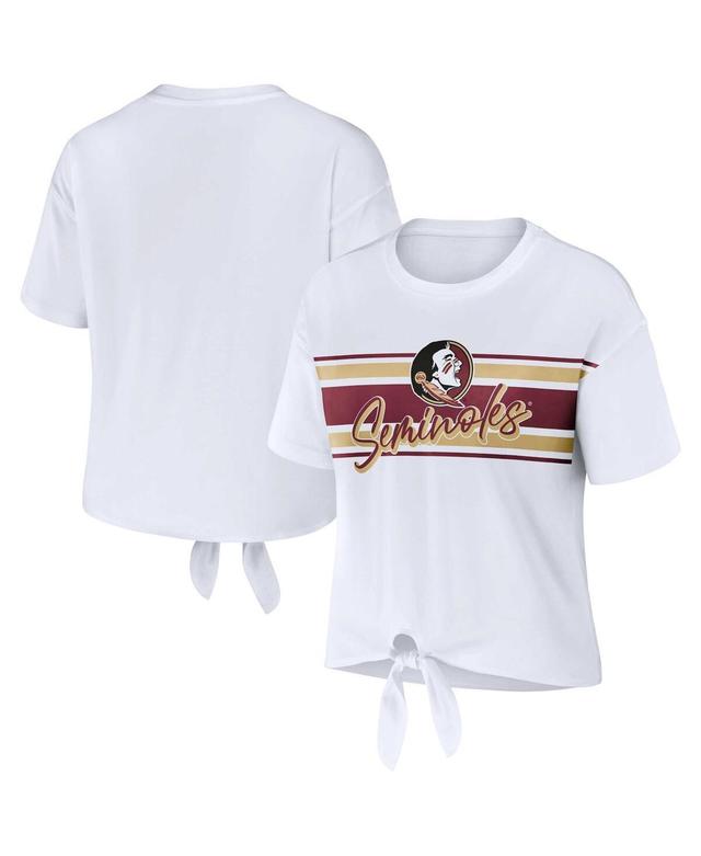 Womens WEAR by Erin Andrews Florida State Seminoles Striped Front Knot Cropped T-Shirt Product Image