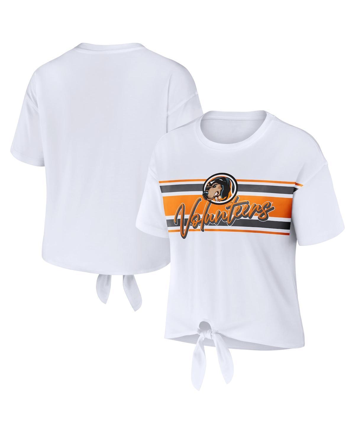 Womens Wear by Erin Andrews White Tennessee Volunteers Striped Front Knot Cropped T-shirt Product Image