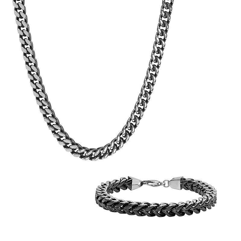 Mens Two-Tone Stainless Steel Franco Link Chain & Bracelet Set, Silvertone Product Image