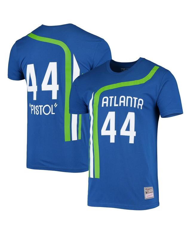 Mens Mitchell & Ness Pete Maravich Atlanta Hawks Hardwood Classics Stitch Name & Number T-Shirt Product Image