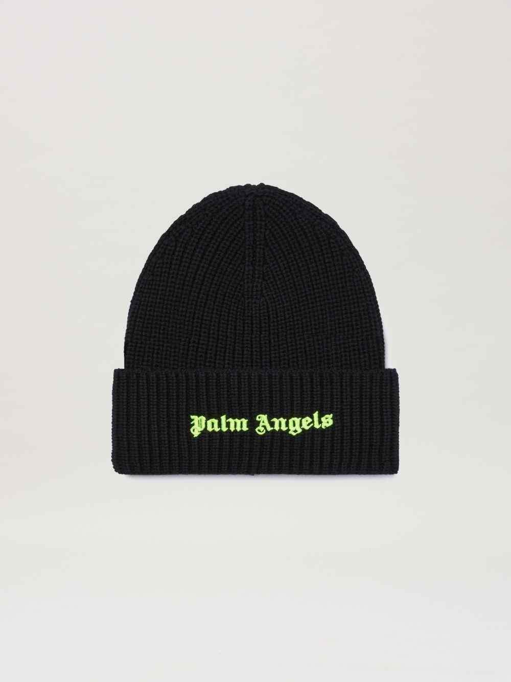 Classic Logo Ribbed Beanie in black  - Palm Angels® Official  Product Image