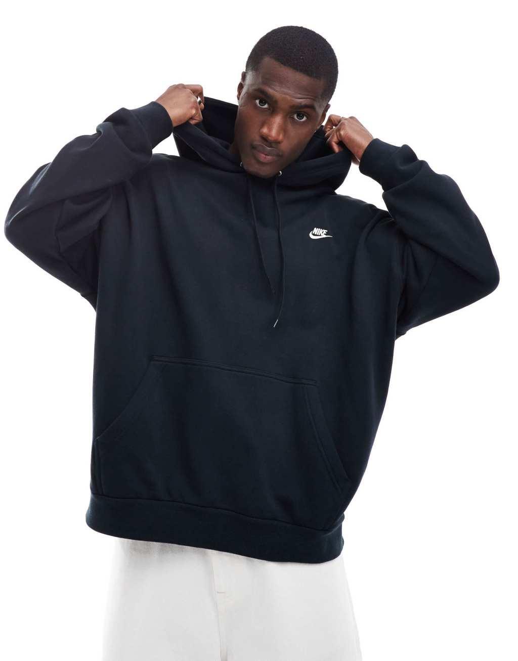 Nike Club french terry oversized hoodie in black Product Image