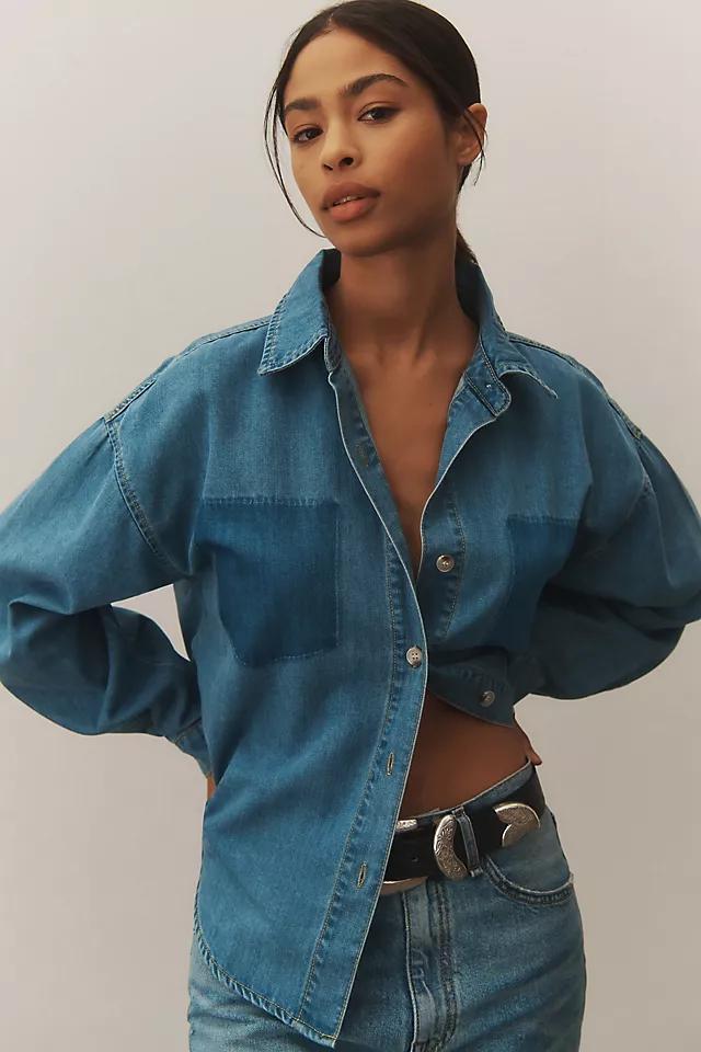 MABLE Long-Sleeve Burnout Pocket Denim Buttondown Shirt Product Image