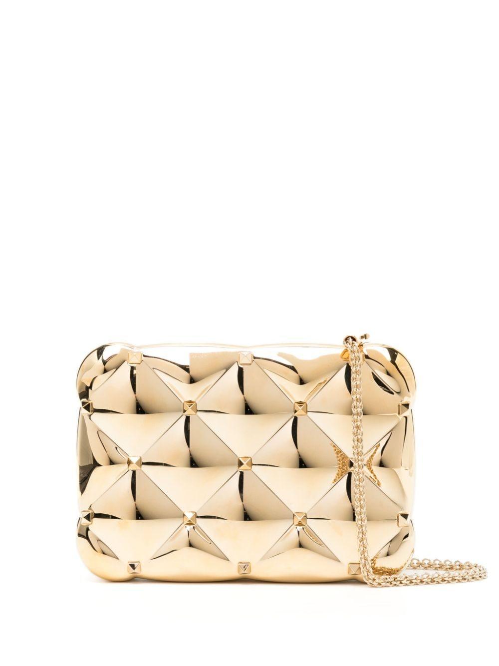 Rockstud Metallic Clutch Bag In Yellow Product Image