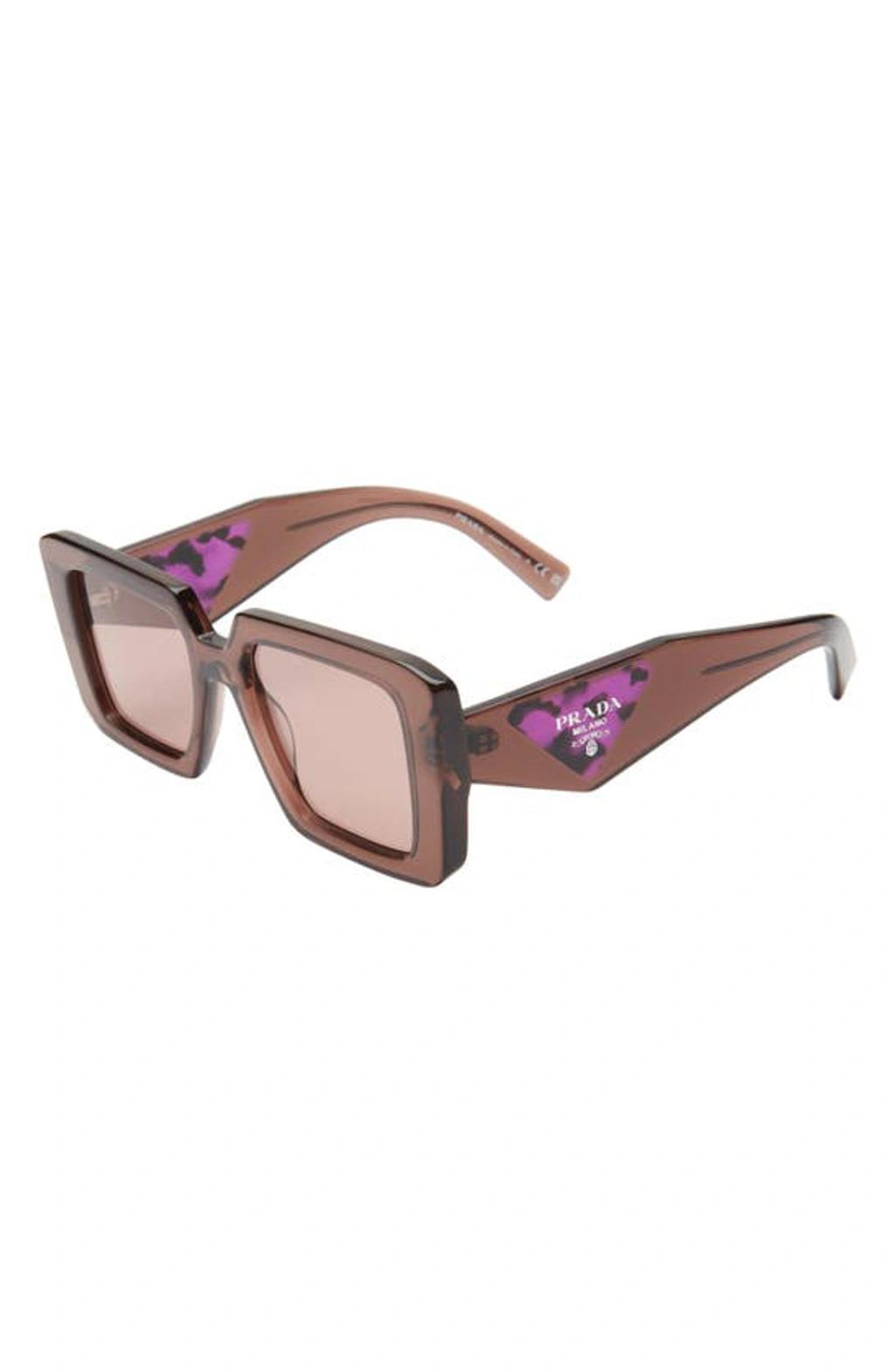 Square Acetate Sunglasses In Brown/pink Solid Product Image