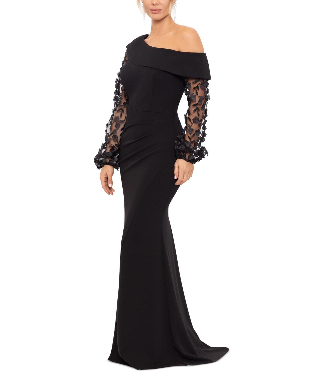 Xscape Floral Appliqu Long Sleeve Gown Product Image