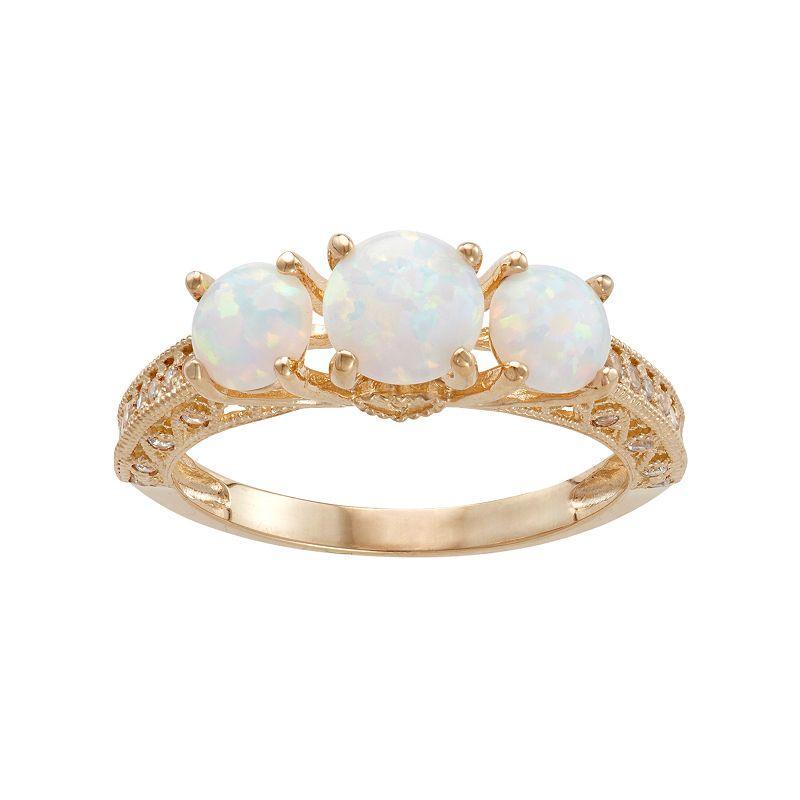 Designs by Gioelli 10k Gold Lab-Created Opal & White Sapphire 3-Stone Ring, Womens Product Image