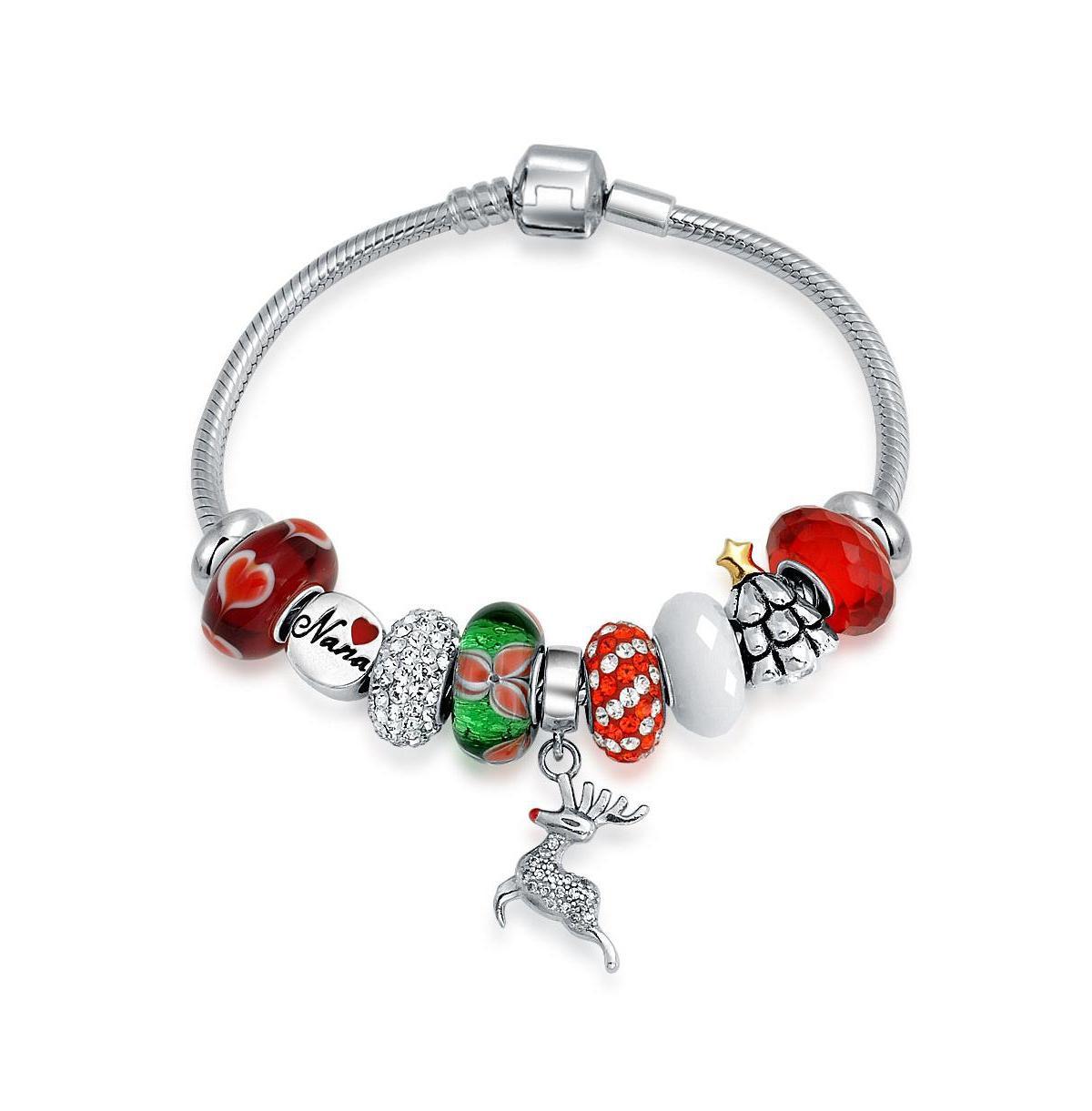 Bling Jewelry Christmas Holiday Rudolph Reindeer Nana Theme European Bead Charm Bangle Bracelet For Women Sterling Silver Barrel Clasp Product Image