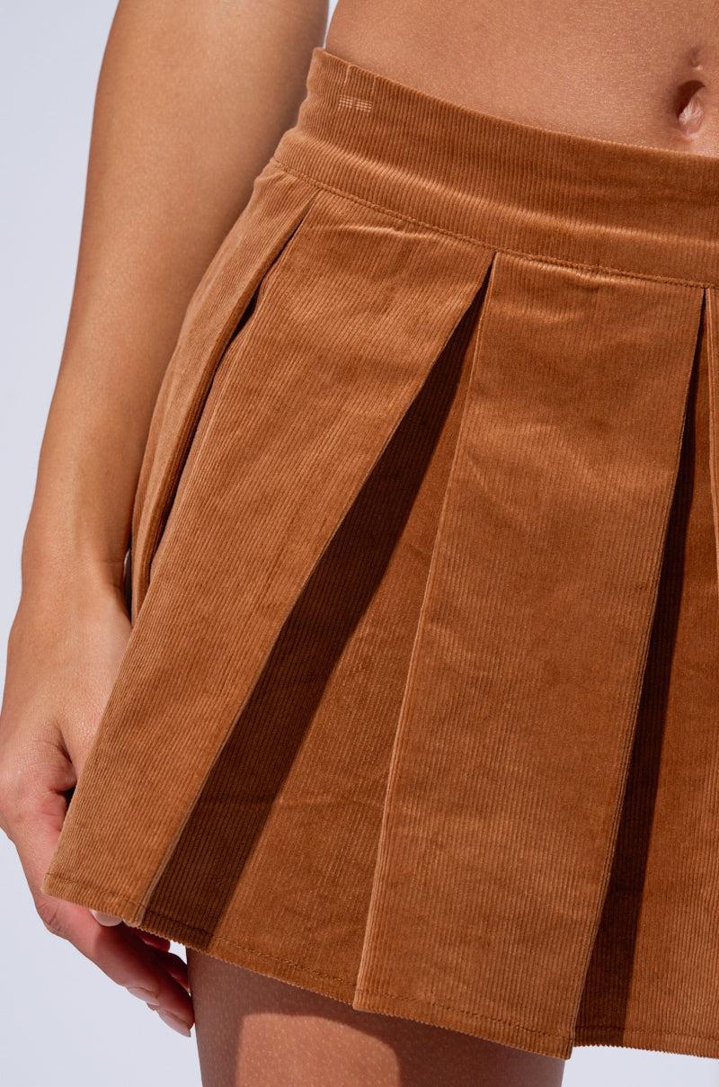 RUN AFTER YOU CORDUROY MINI SKIRT IN BROWN Product Image