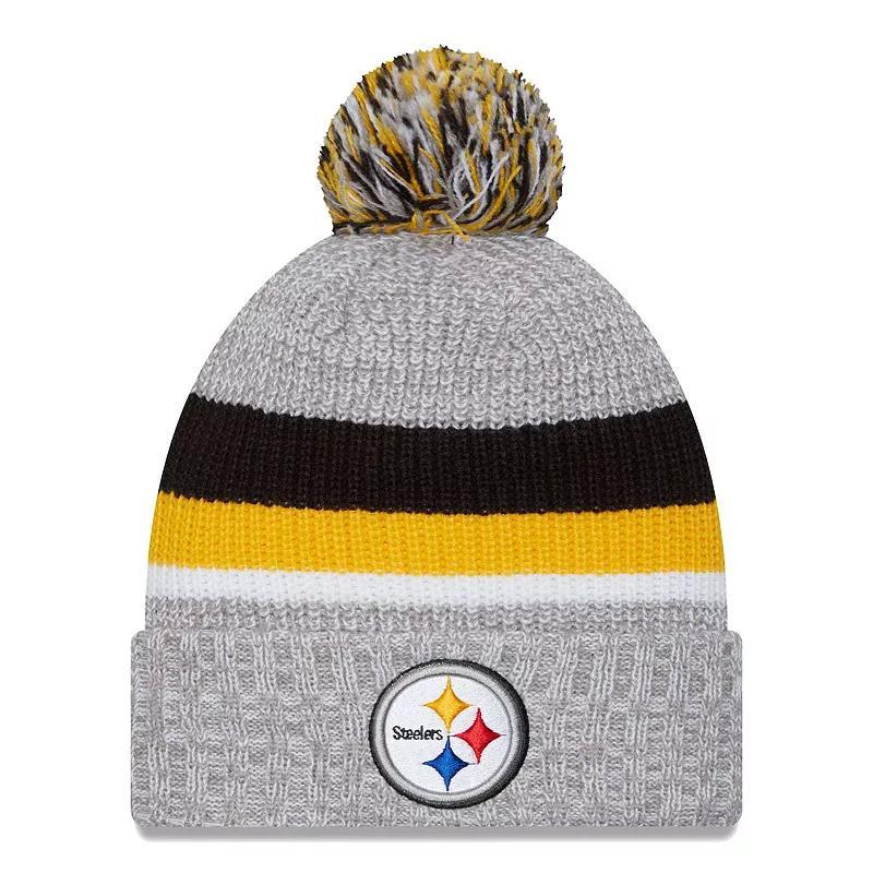 Mens New Era Heather Gray Pittsburgh Steelers Cuffed Knit Hat with Pom Product Image