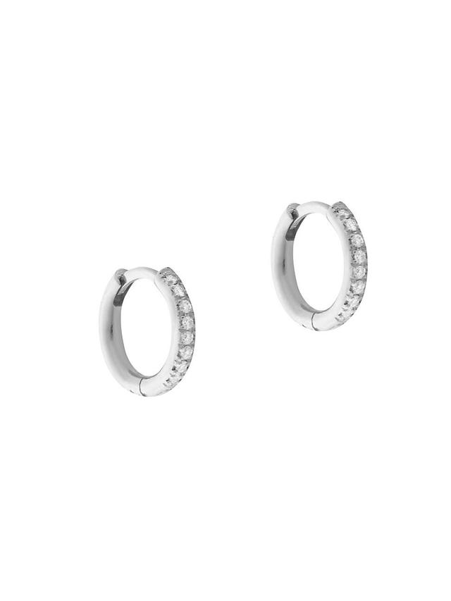 Womens Classic 18K White Gold & Diamond Midi Hoop Earrings Product Image