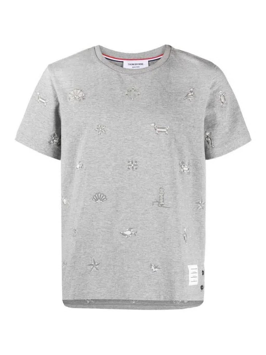 Embroidered Cotton T-shirt In Grey Product Image