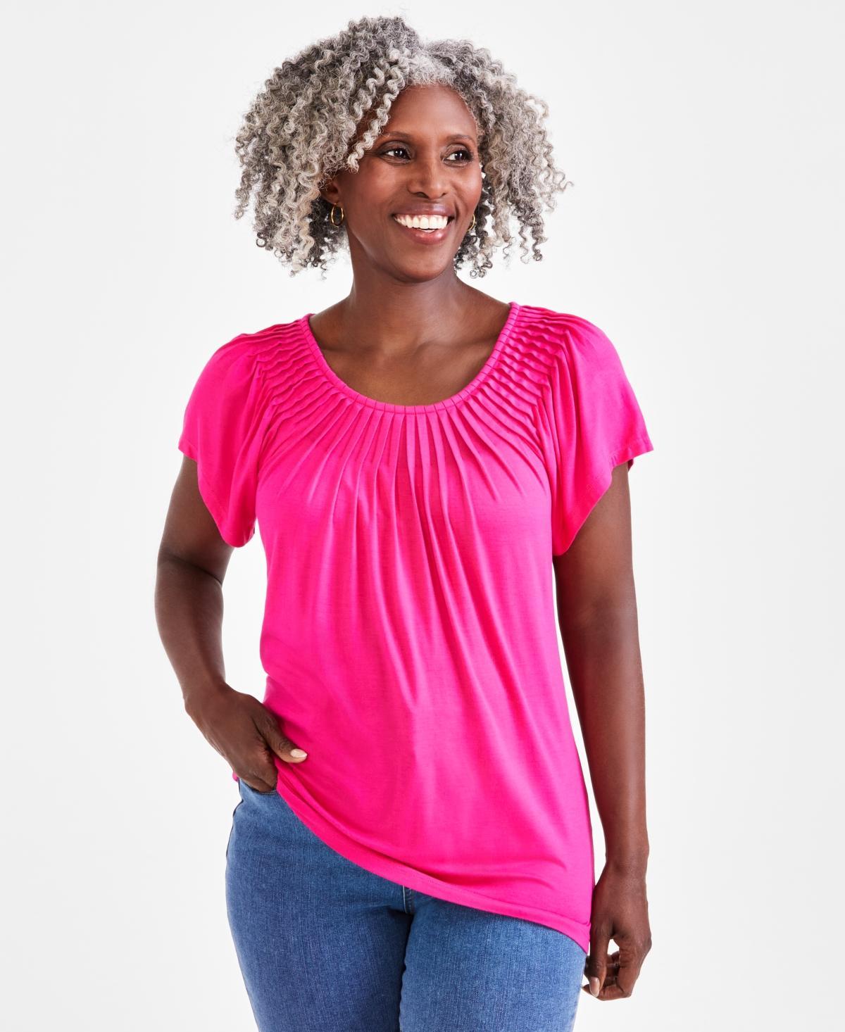 Style & Co Womens Pleated-Neck Short-Sleeve Top, Created for Macys Product Image