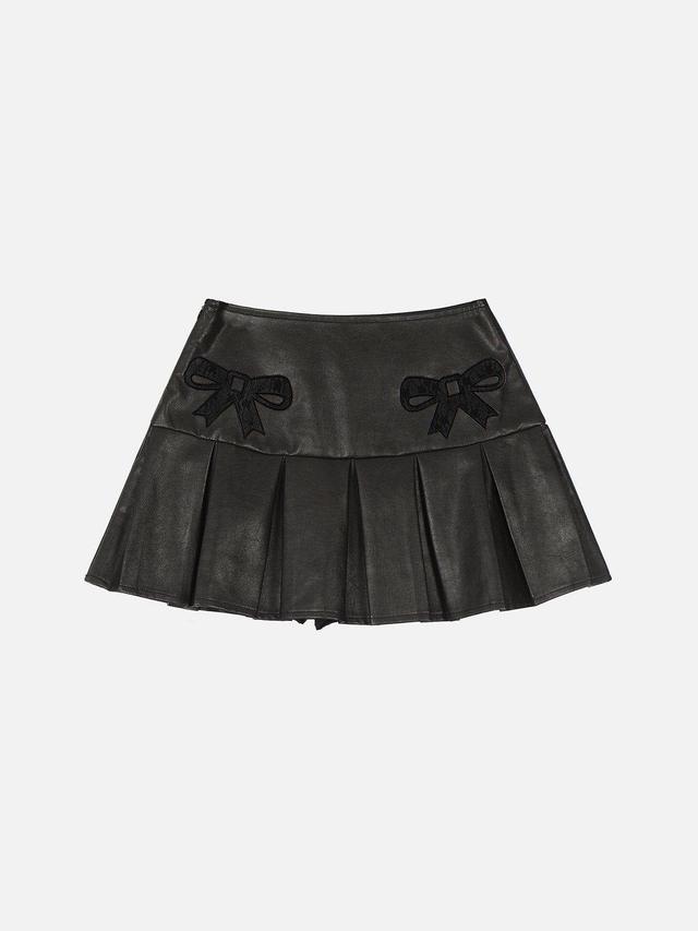 Aelfric Eden Embroidery Bow Faux Leather Skirt Female Product Image