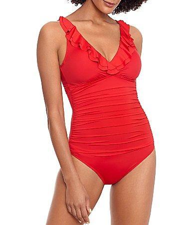 Lauren Ralph Lauren Beach Club Solids Underwire Ruffle Surplice V-Neck One Piece Swimsuit Product Image