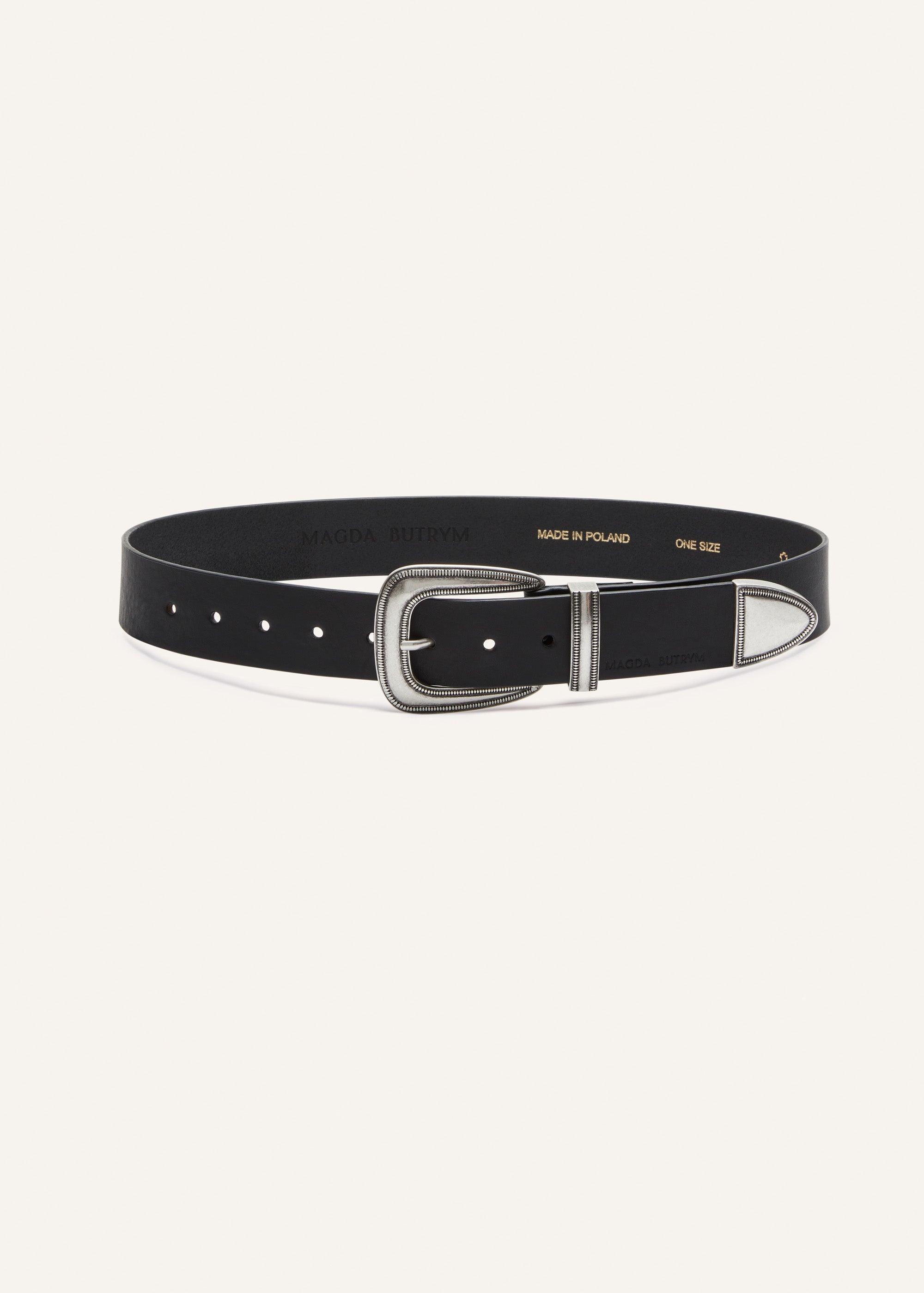 Silver-tone buckle belt in black leather Product Image