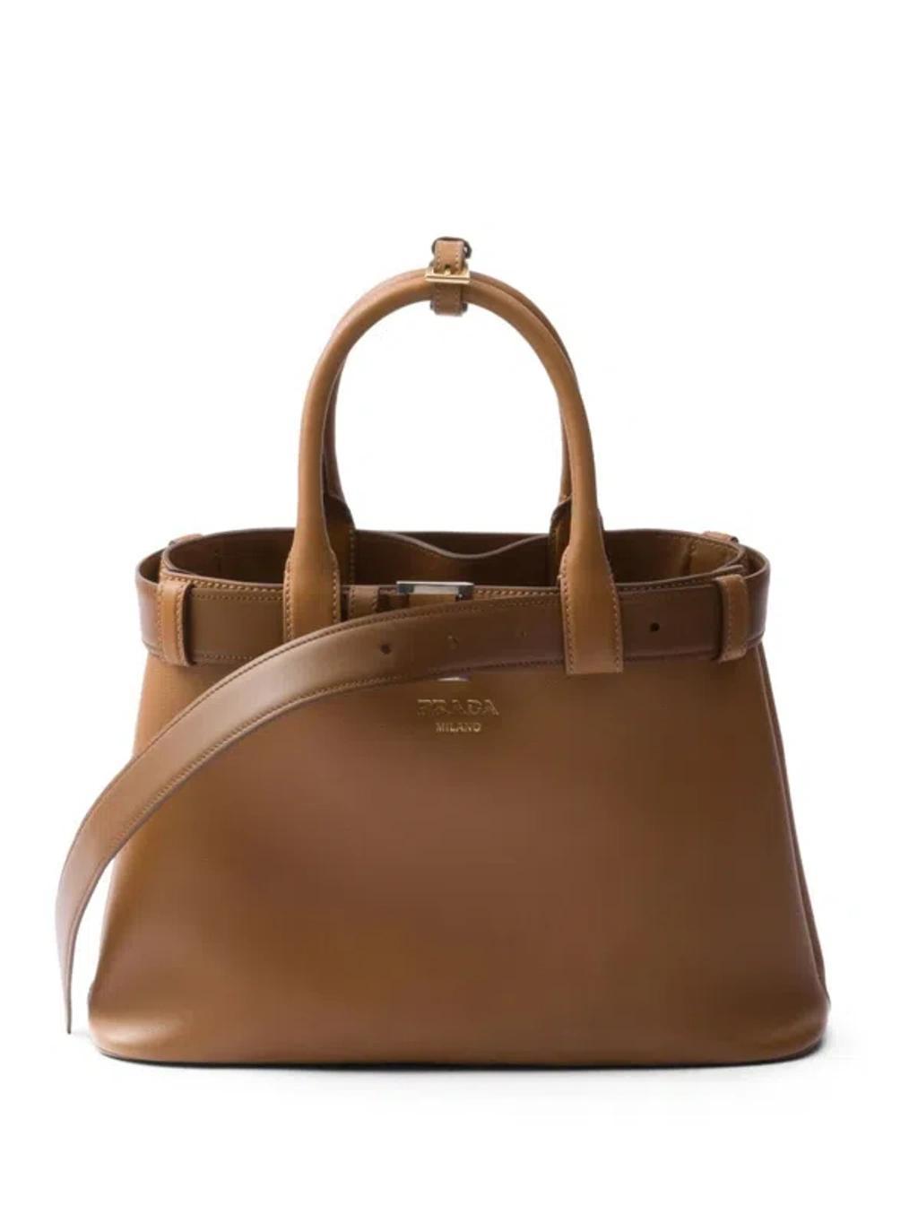 PRADA Medium Belted Leather Handbag In Brown product image