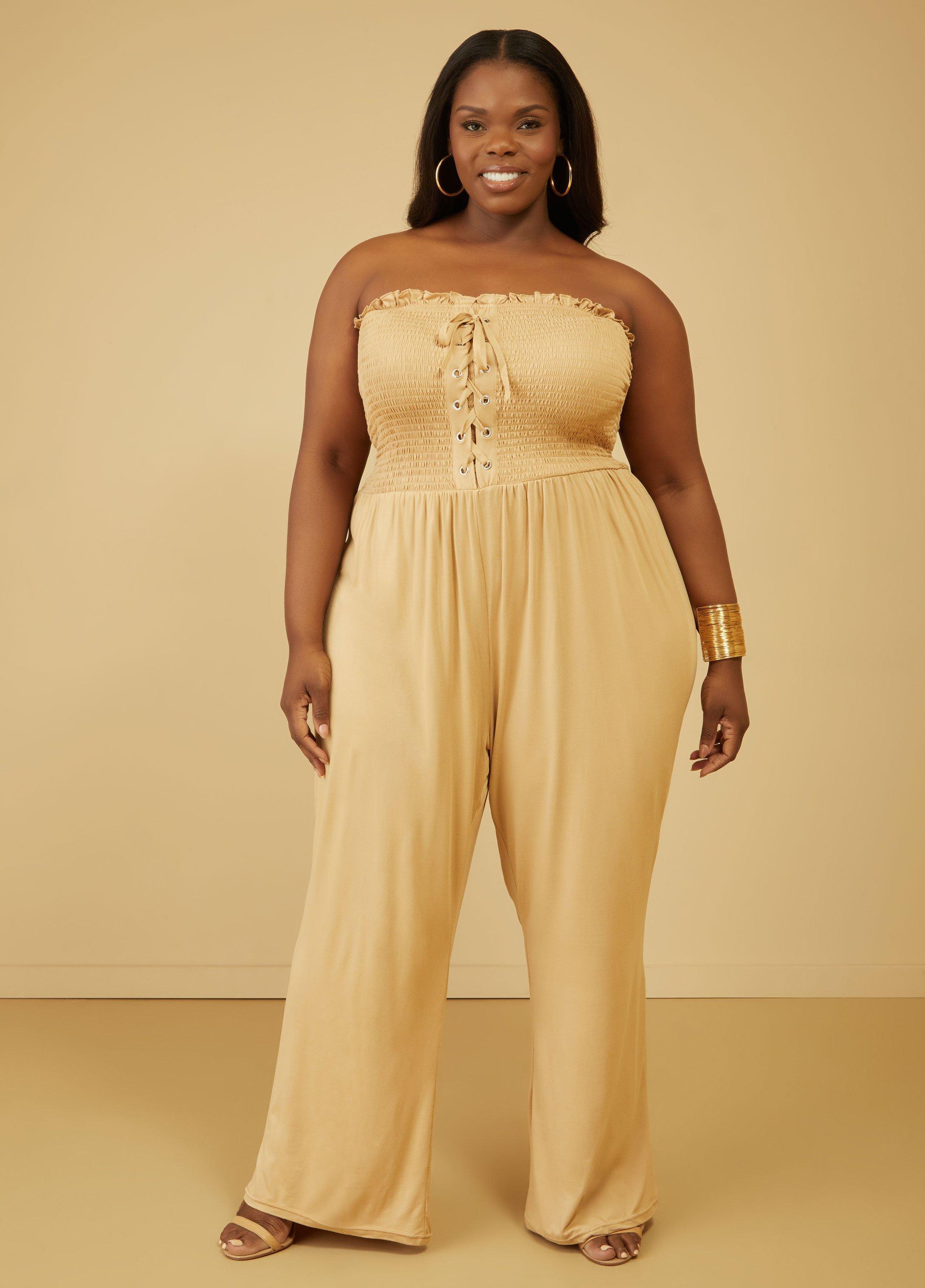 Plus Size Strapless Lace Up Jumpsuit Ashley Stewart Product Image