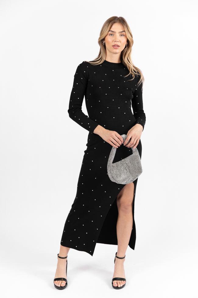 The Art Of Happiness Black Embellished Detail Knit Maxi Dress SALE Product Image