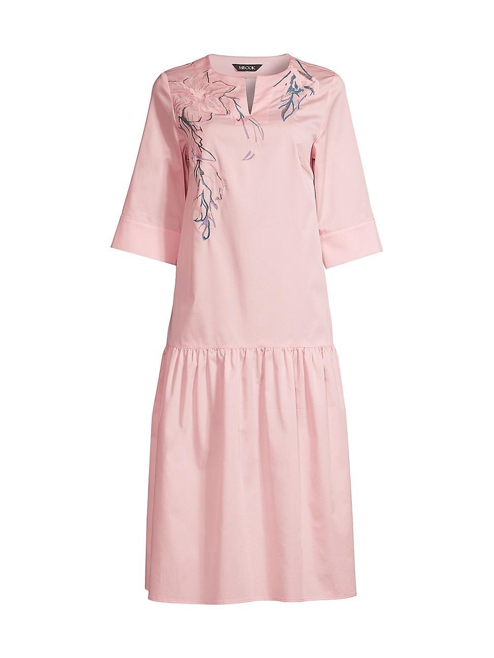 Drop Waist Embroidered Cotton Poplin Dress Product Image