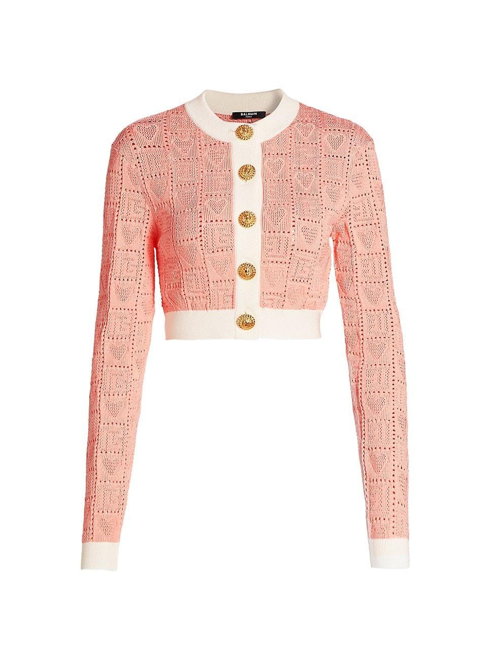 Womens Heart Pointelle Knit Crop Cardigan product image