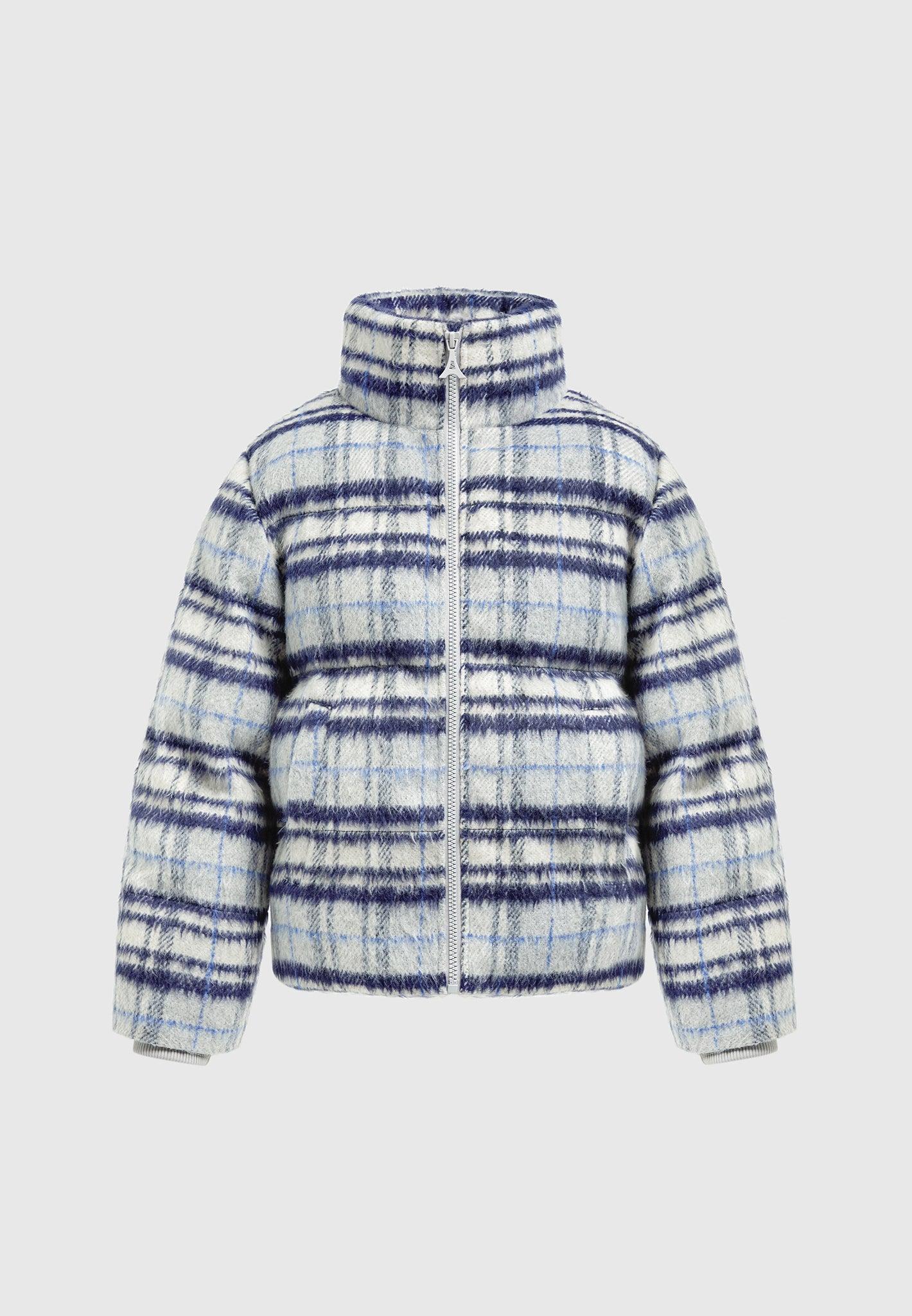 Brushed Check Puffer Jacket - Blue Male Product Image