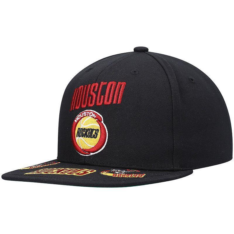 Mens Mitchell & Ness Black Houston Rockets Hardwood Classics Front Loaded Snapback Hat Product Image