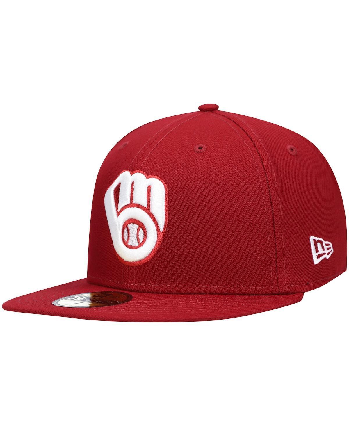 Mens Cardinal Milwaukee Brewers Logo White 59Fifty Fitted Hat Product Image