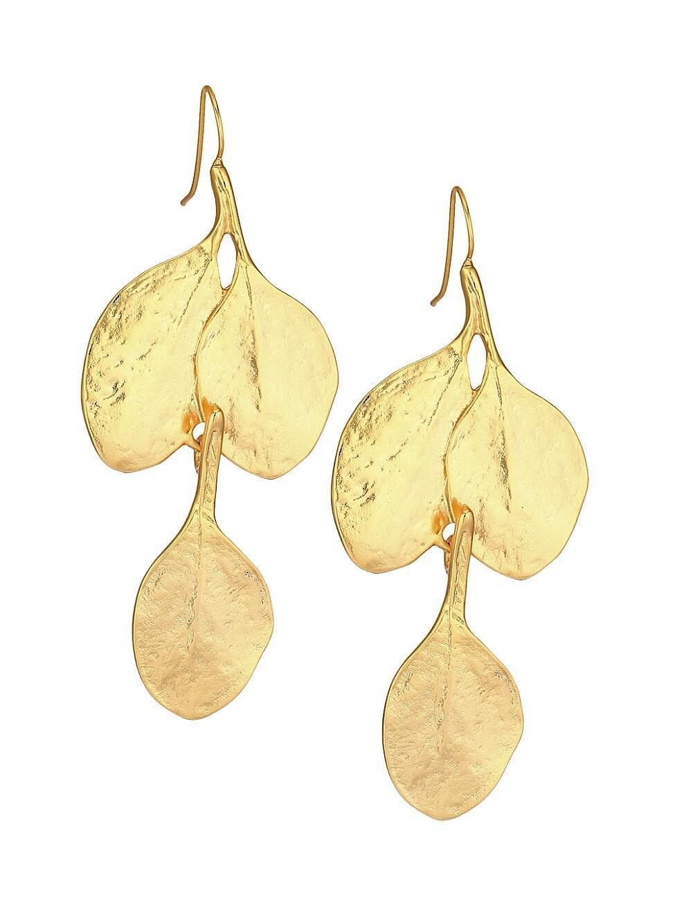 Womens Satin Goldplated Leaf Drop Hook Earrings Product Image