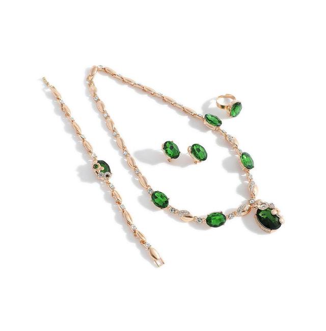 Sohi Womens Green Contrast Stone Necklace, Earrings, Bracelet And Ring (Set Of 4) Product Image